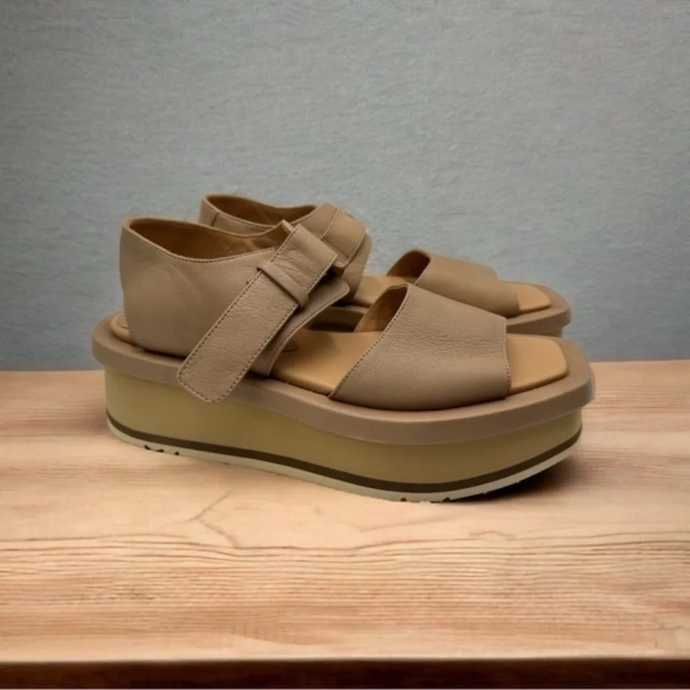 Paloma Barcelo Mamore Slingback Platform Chunky Sandals Nocciola NWOT